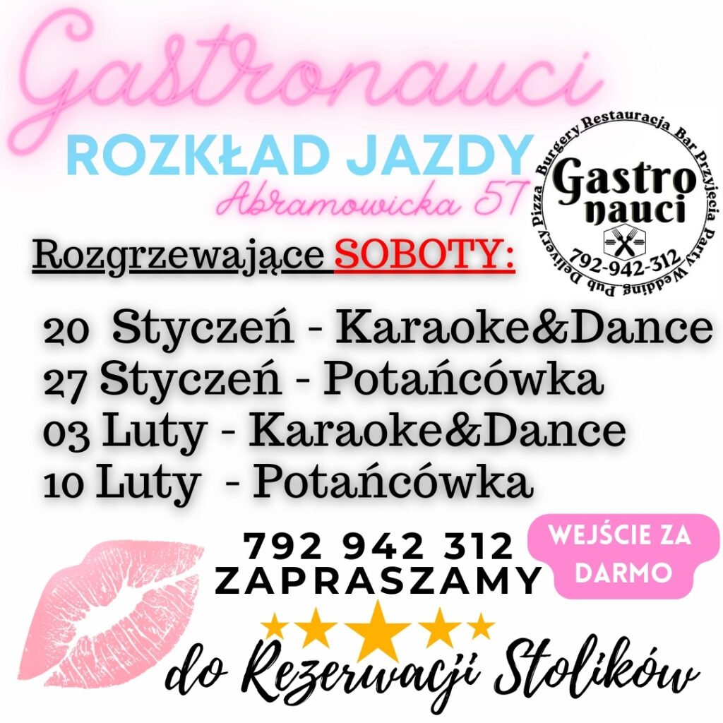 Zimno ? Zapraszamy na rozgrzewające SOBOTY by poczuć karnawałową atmosferę w Lublinie !!! Pyszne jedzonko , orzeźwiające drinki i zabawa do NOCY !!! Czego chcieć więcej , ZAPRASZAMY !!!  Abramowicka 57 , wstęp wolny - rezerwacje 